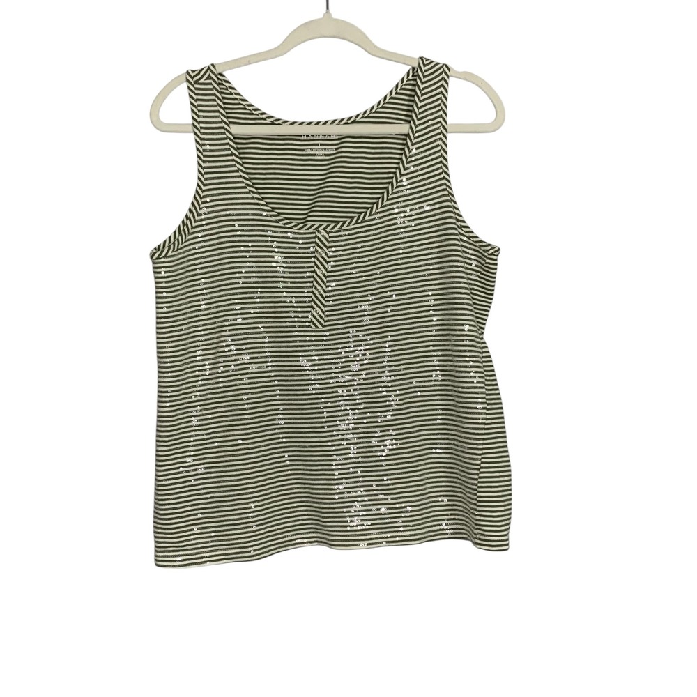 Hannah Striped Sequin Tank Top Sleeveless‎ Casual Everyday Top Size L